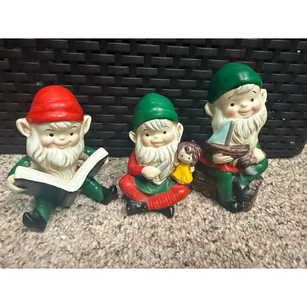Vintage Homco Christmas Toymaker Elf Elves #5205 Ceramic Figurines Lot of 3